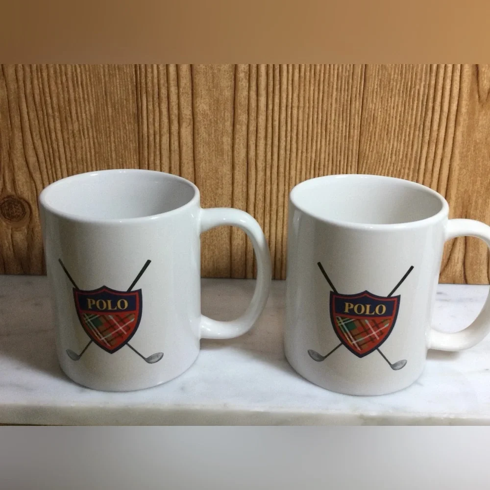Vintage 1997 Ralph Lauren Coffee Mug Polo Crest & Clubs set of 2